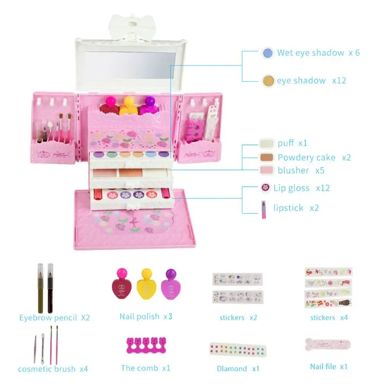 Children Makeup Toys Nail Polish Eyeshadow Lipsticks Kits Simulation Princess Cosplay Tool Girls Safe Water Soluble T8ND
