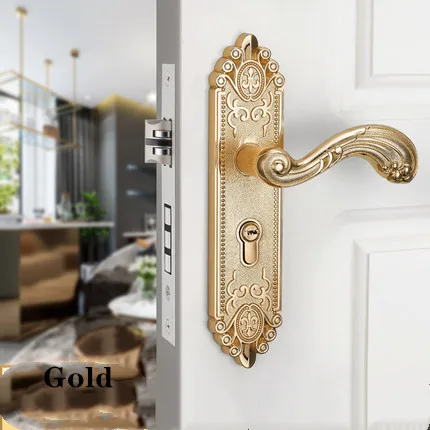 Gold Винтажная Бесшумная дверная ручка для спальни, замок безопасности, бесшумный замок, мебель для межкомнатных дверей - Цвет: Gold