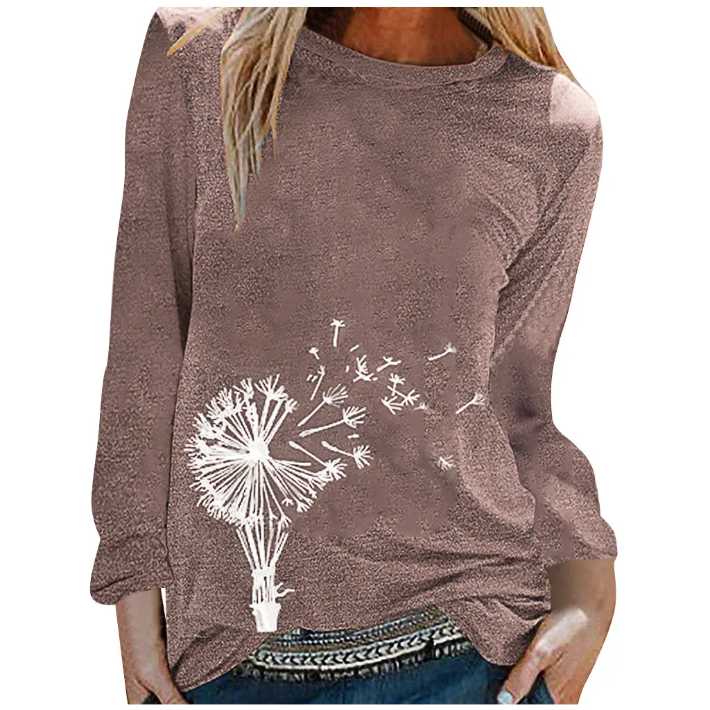Футболка с цветочным принтом топы женские осенние Топы свободная женская