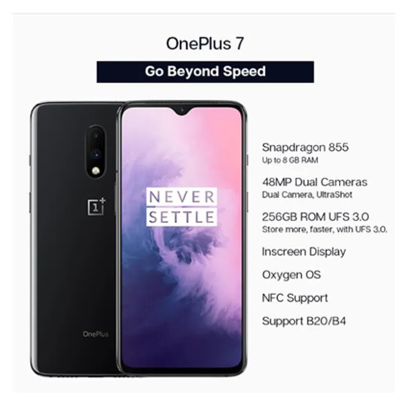 Oneplus 7 Мобильный телефон Snapdragon 855 Octa core 8GB 12 Гб Оперативная память 256 ГБ Встроенная память UFS 3,0 6,4" 48MP Камера 4 аппарат не привязан к оператору сотовой связи NFC Смартфон
