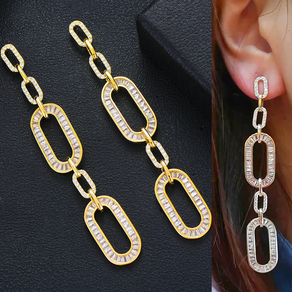 

missvikki Trendy Long Sparkling Drop Earrings for Women Fine Jewelry Full CZ Accessories New Jewelry