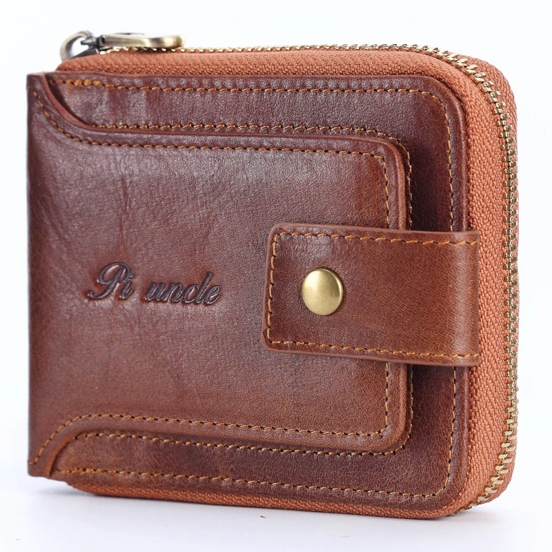 PIUNCLE из брендовой натуральной кожи; Для мужчин кошелек сумка RFID короткие портмоне маленький Винтаж кошельки Высокое качество отделение для монет тонкий бумажник - Цвет: Brown