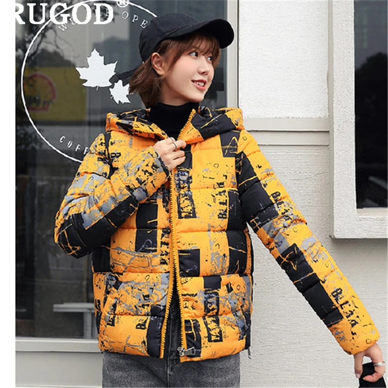 RUGOD 2019 Осень-Зима Женское хлопковое пальто корейское свободное с принтом длинным