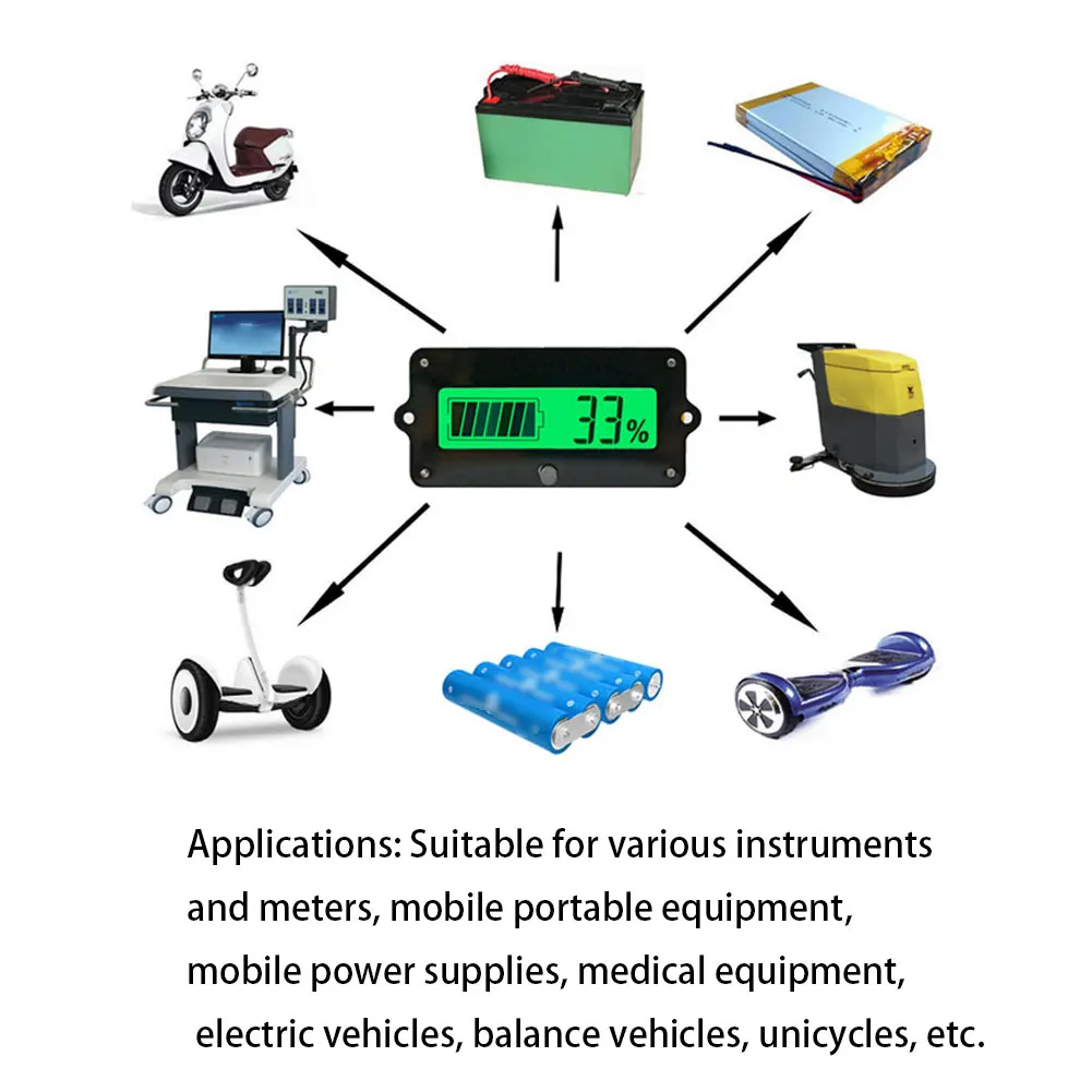 

Lead-acid Lithium Li-ion Battery Capacity Meter Voltage TesterBattery Capacity Voltmeter Status Indicator 8V-70V Gauge Panel
