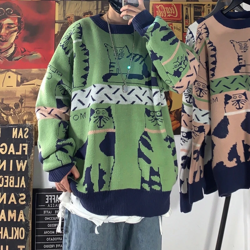 Мужской свободный свитер с круглым вырезом повседневный утепленный хлопковый