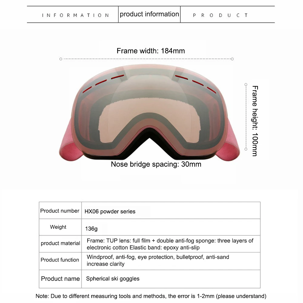 

Anti-fog Ski Goggles Winter Outdoor UV Protection Skiing Eyewear Sports Windproof Snowboard Snowmobile Men Women Glasses Mask