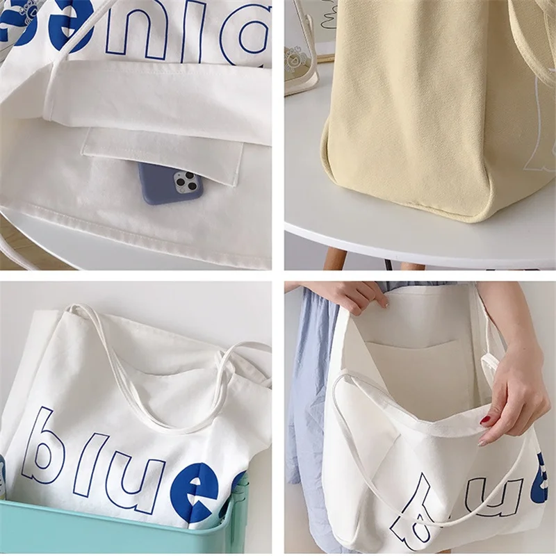 

Women Canvas Shoulder Bag Letter Tote Soft Cloth Fabric Handbag Large Capacity Students Books Bag Eco Reusable Shopper Bags