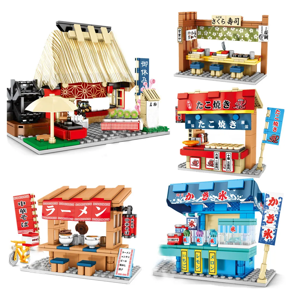 2020 строительные блоки для мини улица барбекю магазина суши бритья льда музея
