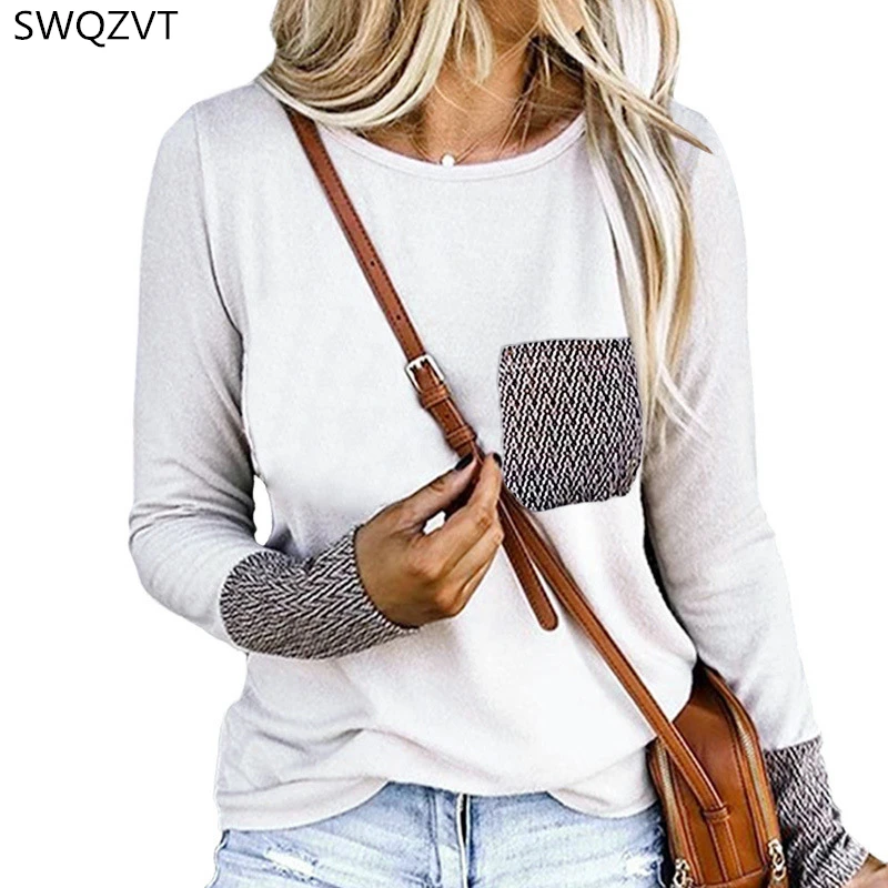 Женская Однотонная футболка мешковатые женские джемперы с длинным рукавом топы