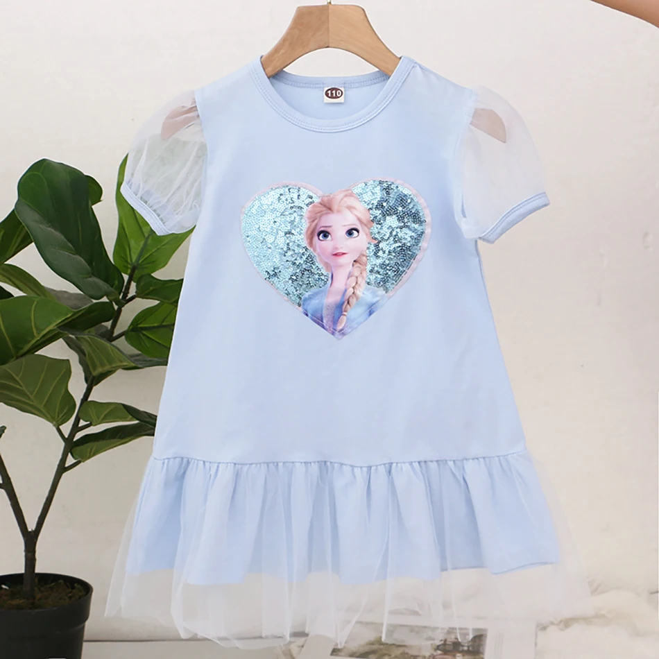 

Disney Frozen Elsa Princess Dress Girls Summer Casual Summer Kids Dress Short Sleeve Children's Clothing For 1-7 Years