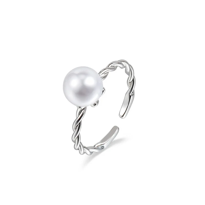 

925 Silver ring ladies fashion twist braided pearl INS light luxury ring opening adjustable silver ring ring ladies