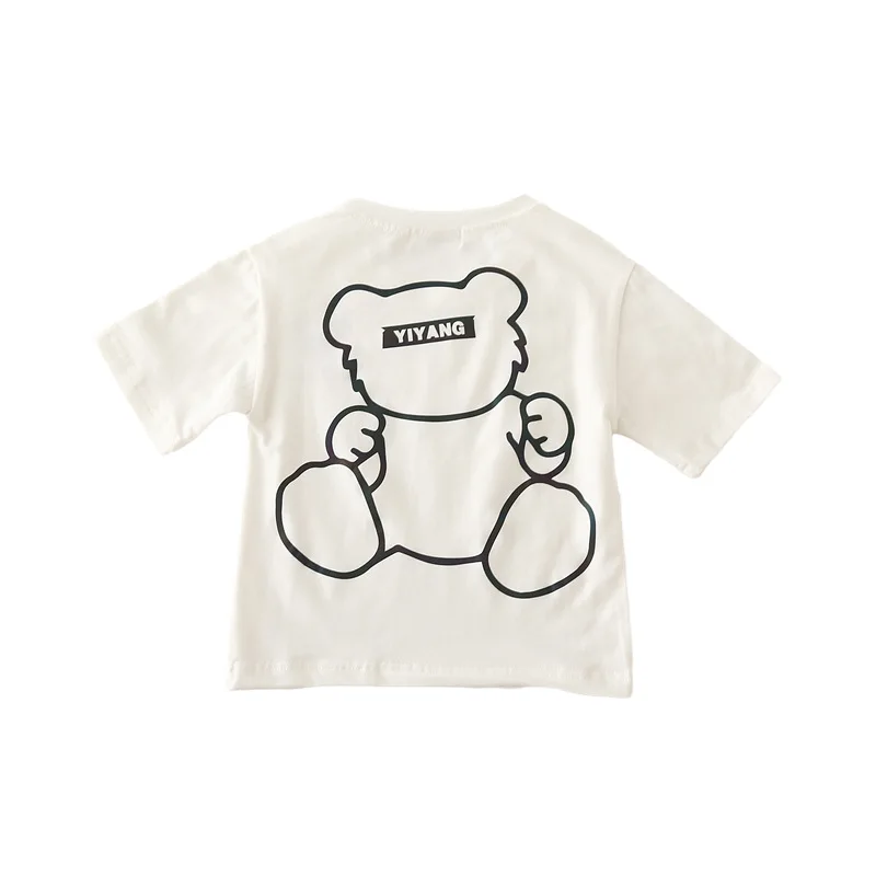 

2021 Summer Parent-Children Girls Round Neck Short Sleeve Cartoon Bear T-Shirt Mommy and Me Clothes