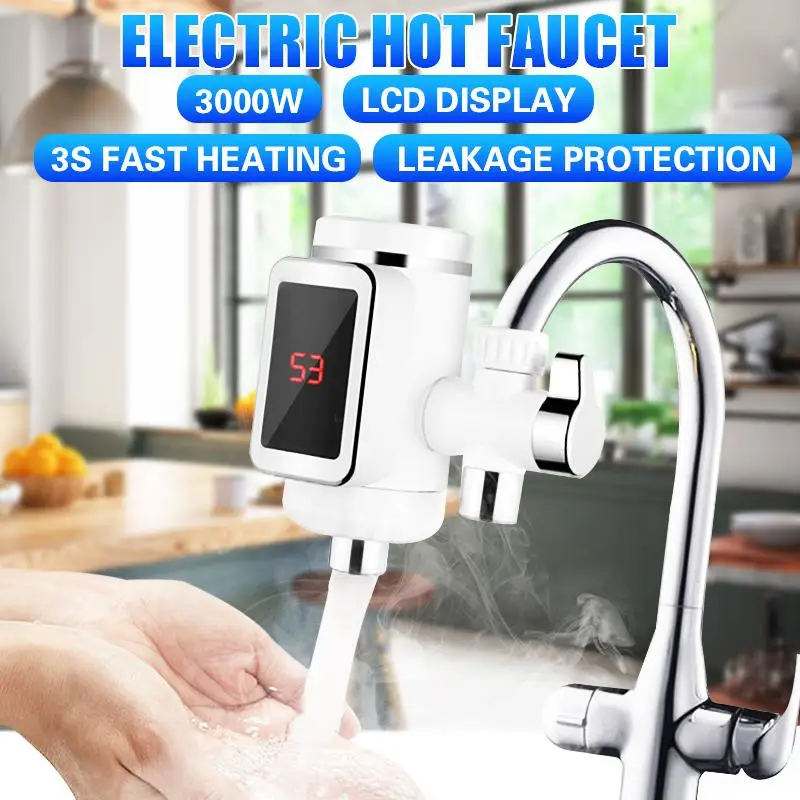 3000W Kitchen Electric Faucet Hot and Cold Water Instant Heater Instantaneous Heating Faucet Digital Display Water Tap