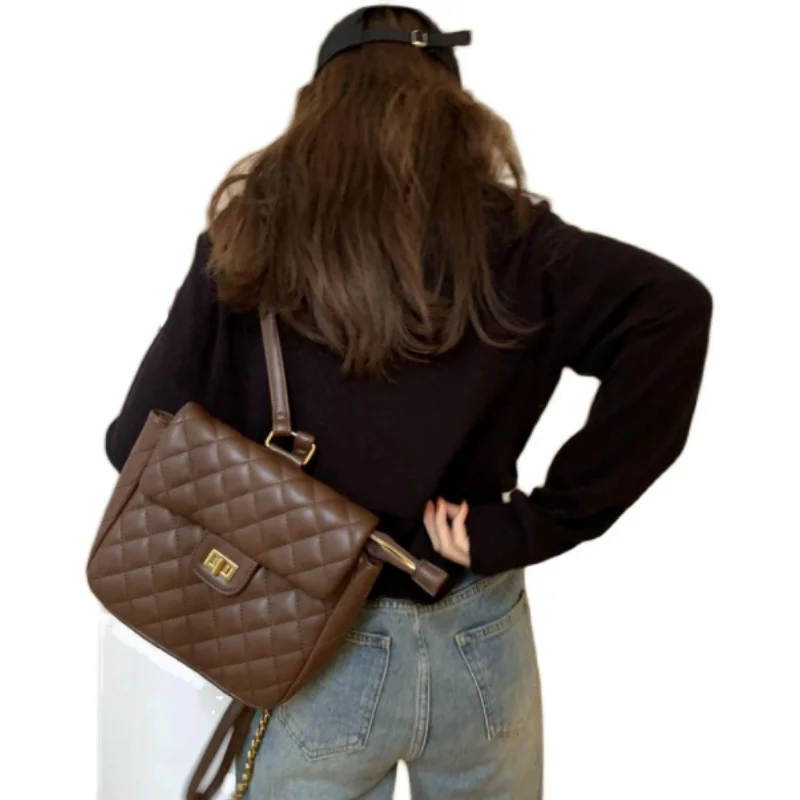 

Autumn and winter temperament rhomboid lattice PU bag stereo lock flap zipper shoulder bag handbag lady bag new