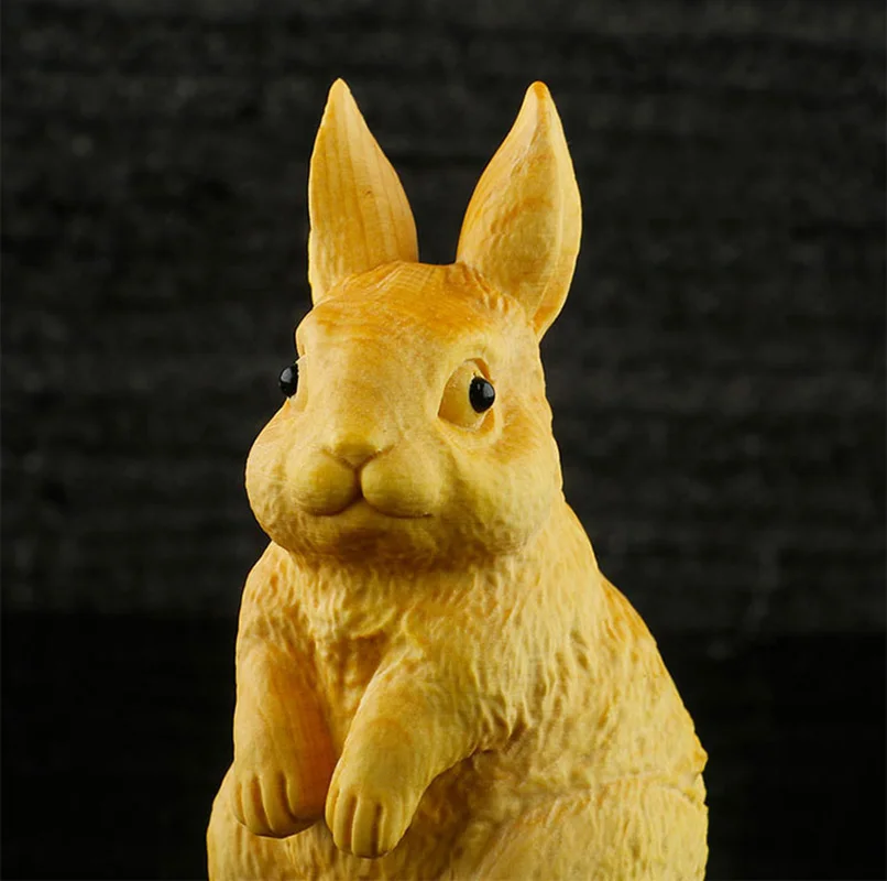 

8x4x4 см Статуэтка кролика из бокса ручная резьба Статуэтка из бокса резьба в виде животного фэн-шуй скульптура-# W079
