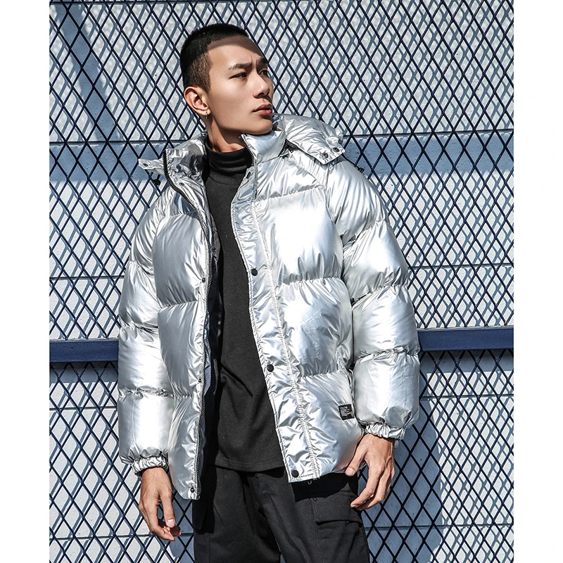 Уличная зимняя плотная Теплая мужская модная Блестящая Серебристая фиолетовая