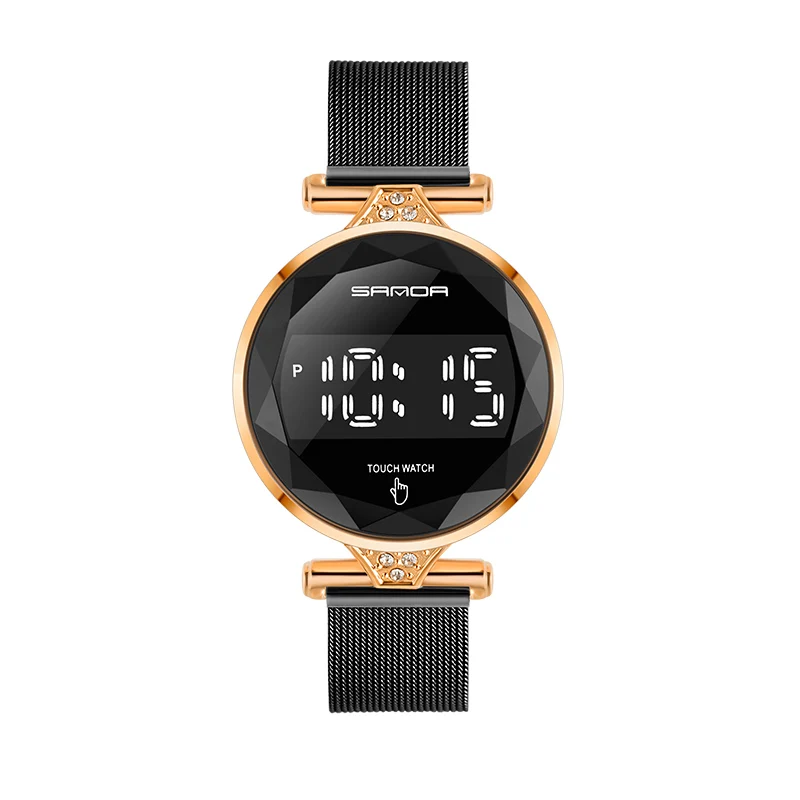 

Contracte Fashion Light Luxury SANDA 8002 Touch Screen Watch For Girl Cut Mirror Dial Design 5ATM Luninous Date And Time Display