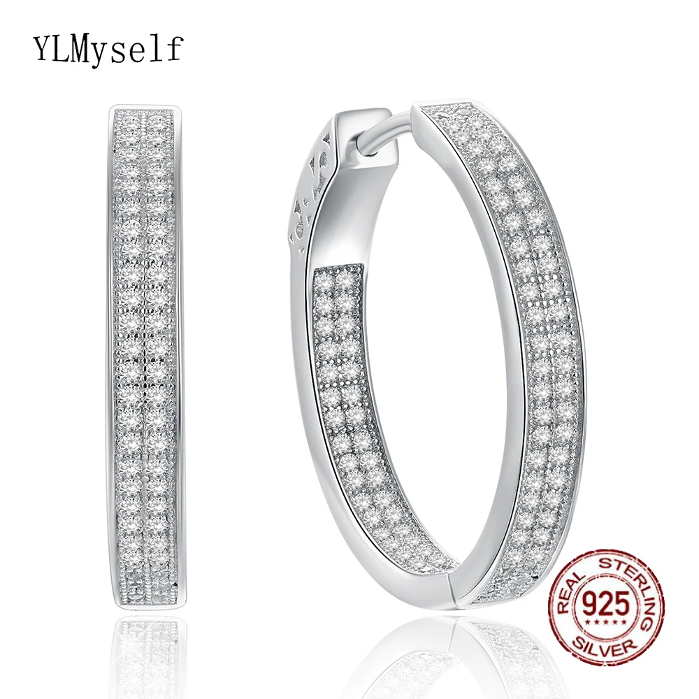 Женские серьги кольца из серебра 2 5 пробы с фианитом диаметр 925 см|Серьги-кольца| |