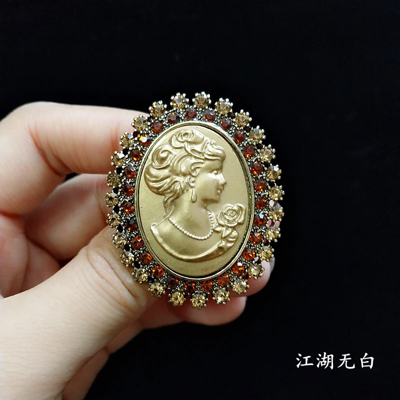 HUANZHI барокко золото красота портрет Роза Винтаж Металл овальные Стразы Брошь