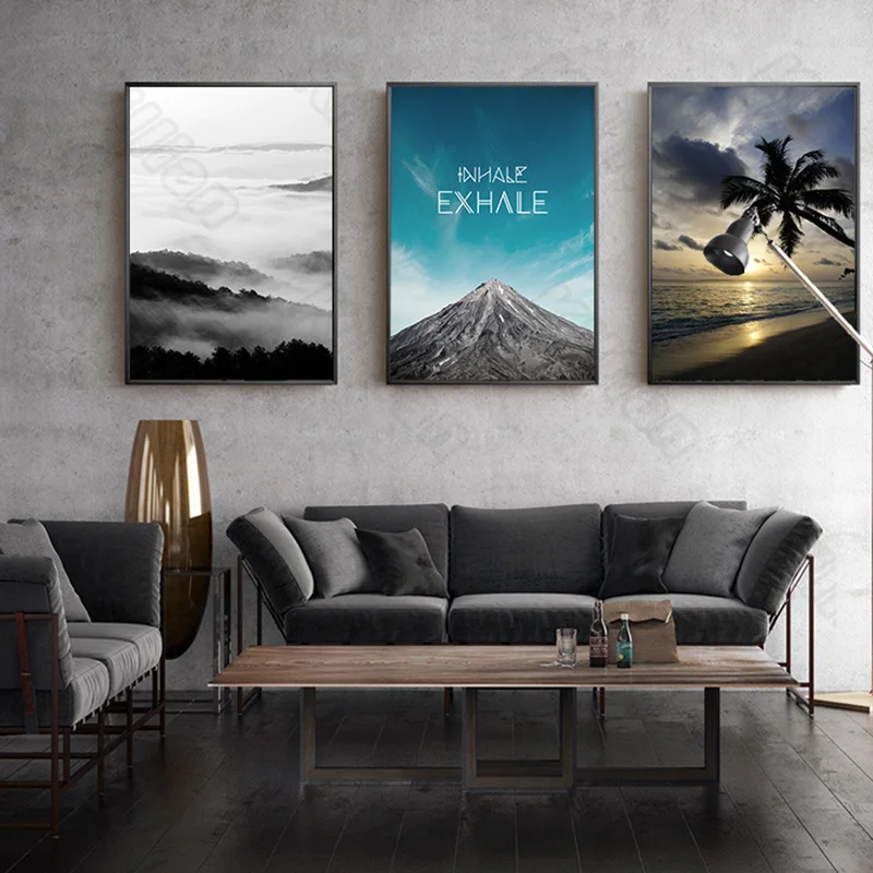 

Modern Vogue Style Mural Frameless Coconut Tree Mountain Poster Home Bedroom Fresco Living Room Decoration Canvas Painting Print