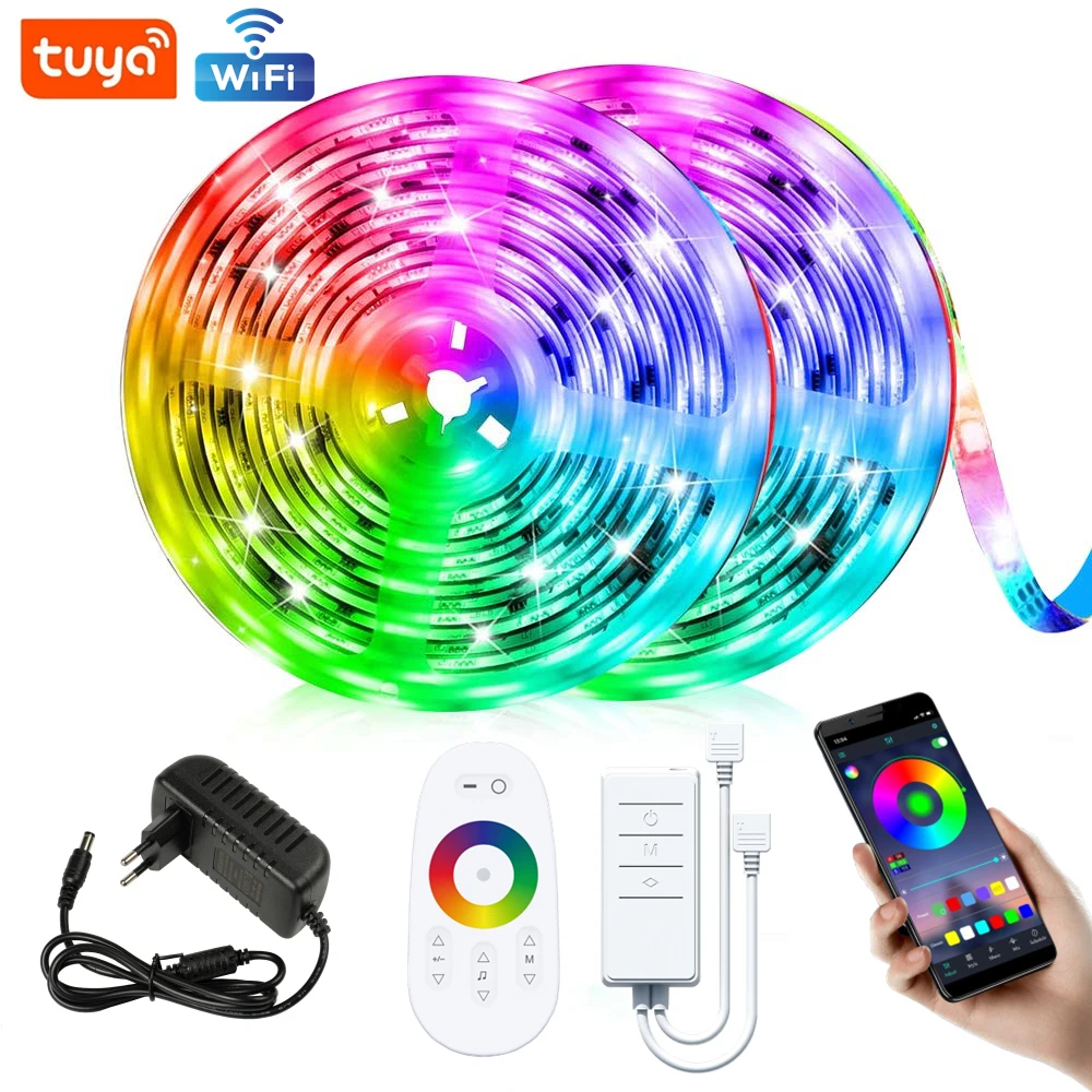 

Tuya LED Strips Light RGB5050/2835 Ribbon Flexible Diode SMD Luces Lamp Smart Wifi Bluetooth Controller Work With Alexa Google