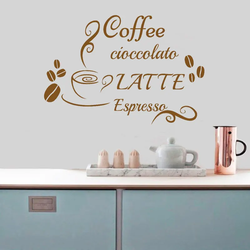 

Coffee Cioccolato Latte Espresso Wall Decor Vinyl Kitchen Home Decor Interior Art Window Sticker Removable Murals Cafe Shop 4001