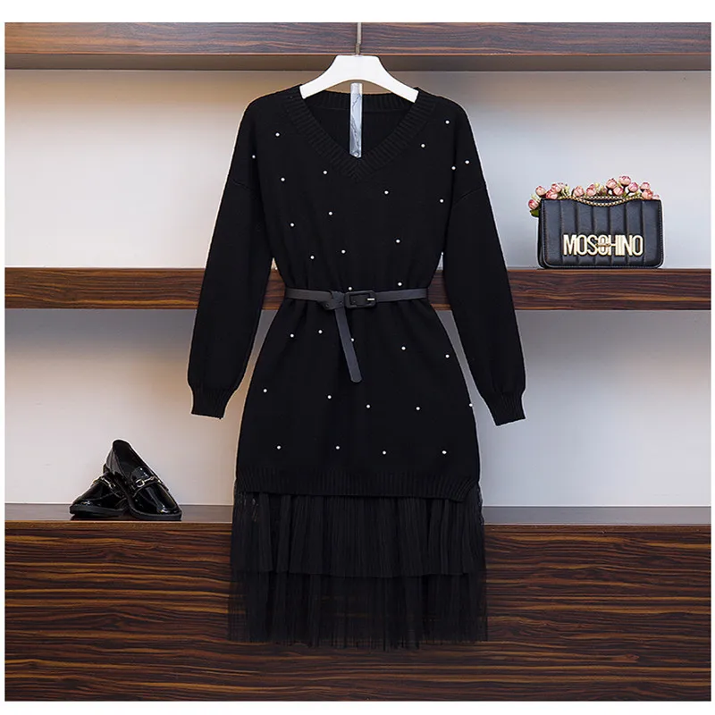 Большие размеры новинка 2019 осенне-зимний вязаный комплект из 2 предметов женские