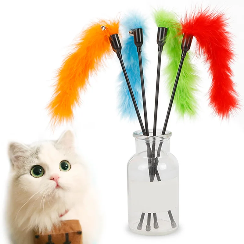 

Random Color Funny Cat Stick Toys Colorful Turkey Feathers Tease Cat Stick Interactive Pet Toys For Cat Playing Toy Pet Supplies