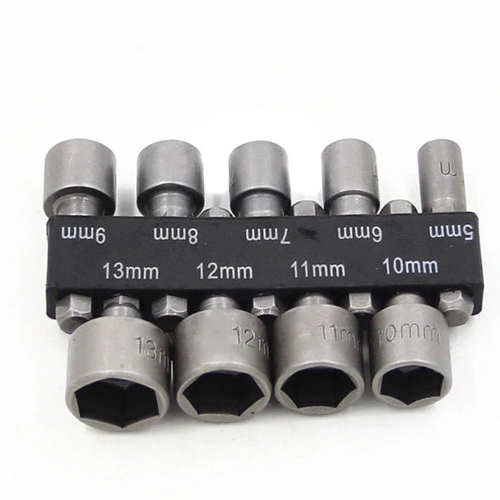 

9pcs/set Wrench 1/4" Screw Metric Driver Tool Set Adapter Drill Bit 5 To 13mm Hexagonal Shank Hex Nut Socket