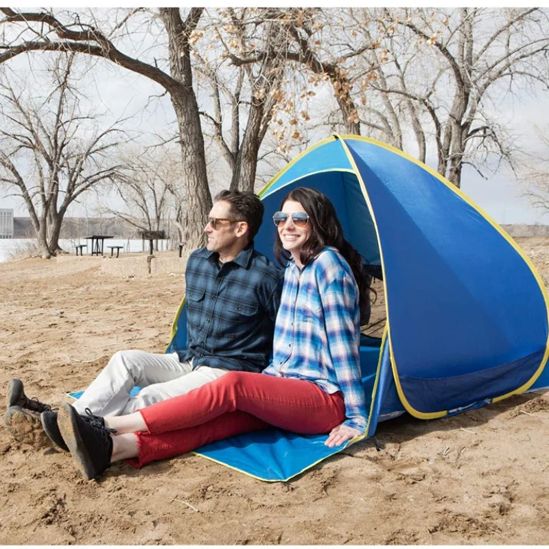 Indoor and Outdoor Beach Windproof and Waterproof Portable Quick-opening Camping Awning with Sandbag and Beach Blanket