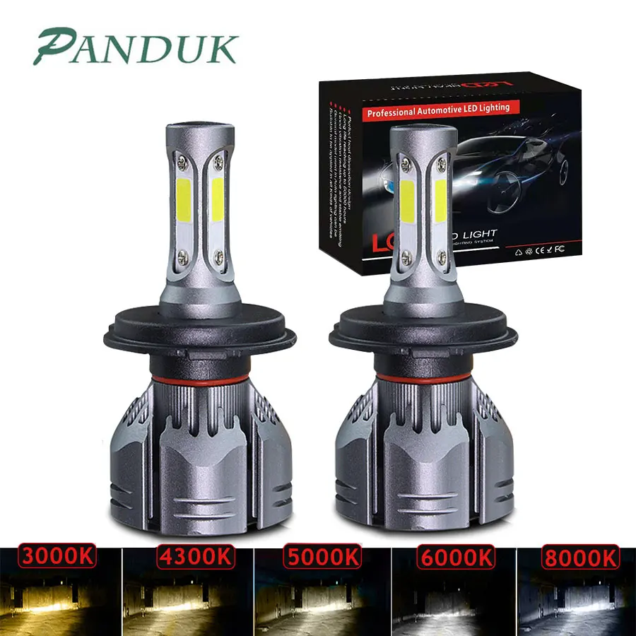 

PANDUK H4 светодиодный H7 H11 автомобисветильник фара 3000K 4300K 6500K 8000K H1 880 H3 9005 9006, автомобильная противотумансветильник фара 60 Вт лм светодиодный св...