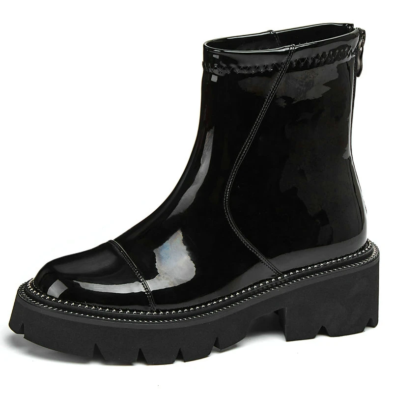 

Concise Female Genuine Leather Platform Chunky Heels Boots Winter Warm Party Shoes Woman Punk Women Zipper Ankle Boots