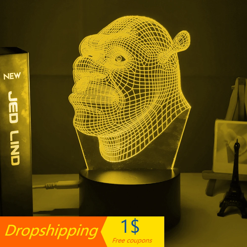 

Led Night Light Shrek Head Hologram 3d Illusion Lamp for Kids Child Bedroom Decor Nightlight Usb Battery Powered Table Lamp Gift