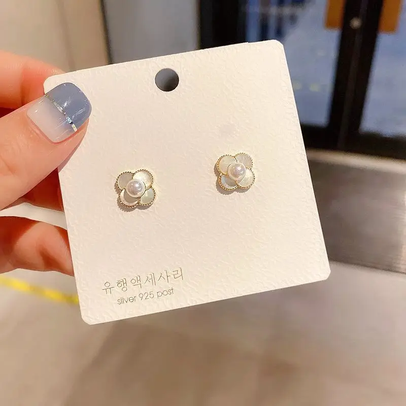 Delicate Simulated Pearl Natural Shell Earrings Gold Color Cute Flower Stud Fashion Women Jewelry | Украшения и аксессуары
