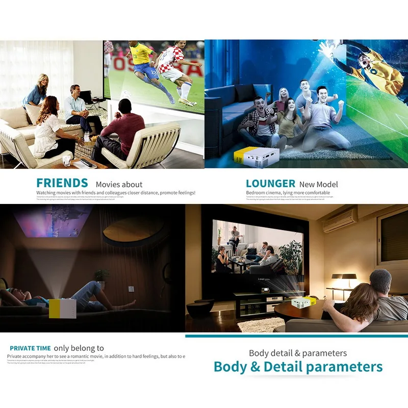 Мини-проектор карманный проектор 1080P для детей подарок видео ТВ кино вечерние