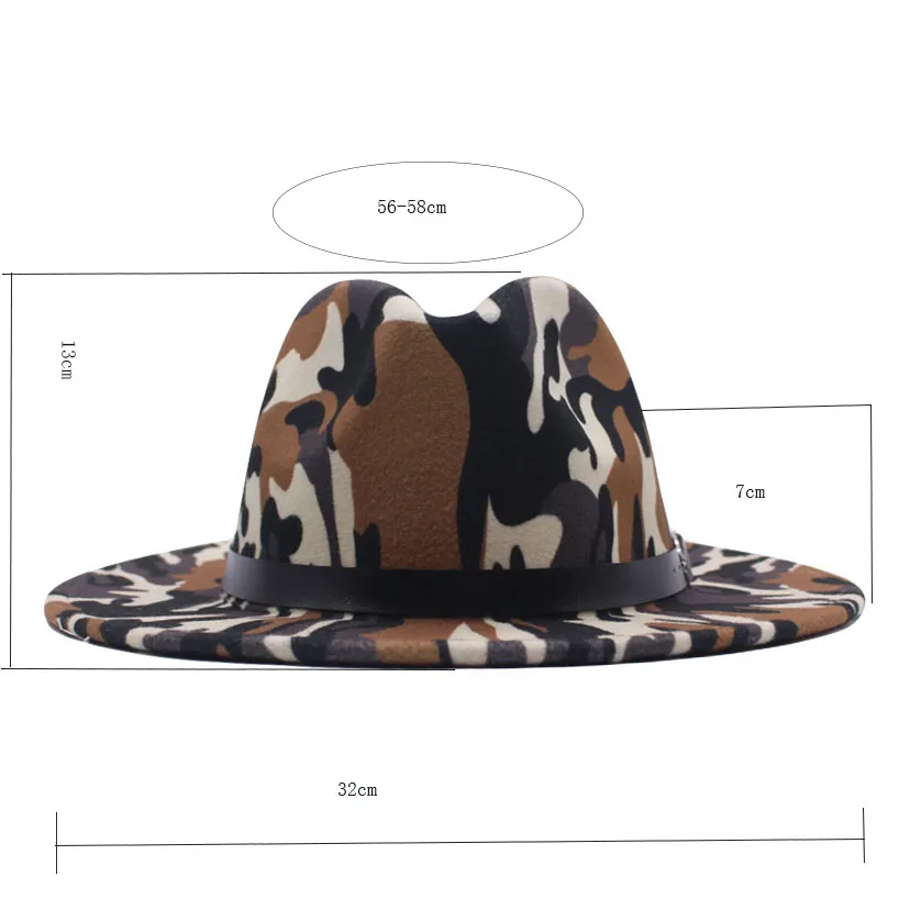 Осенняя Женская фетровая шляпа Winte мужские модные камуфляжные шапки джазовая