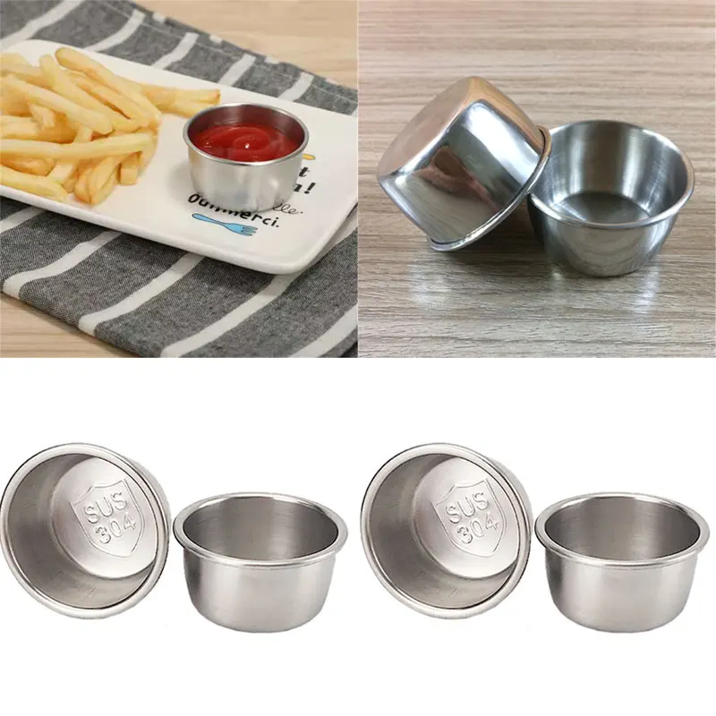 

10pcs 40/50/60ml Stainless Steel Condiment Sauce Cups Sushi Vinegar Soy Dish Tomato Sauce Container Seasoning Bowls For Kitchen