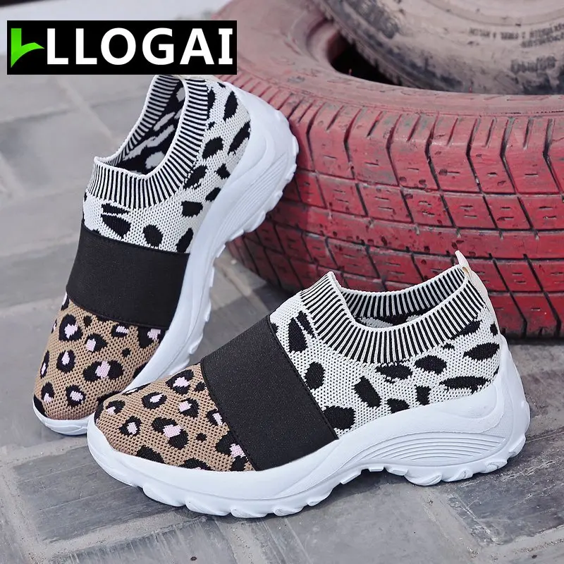 

LLOGAI Spring High Heel Shoes Women Platform Sneakers Ladies Shoes Comfortable Outdoor Walking Solid Casual Shoes Basket Femme