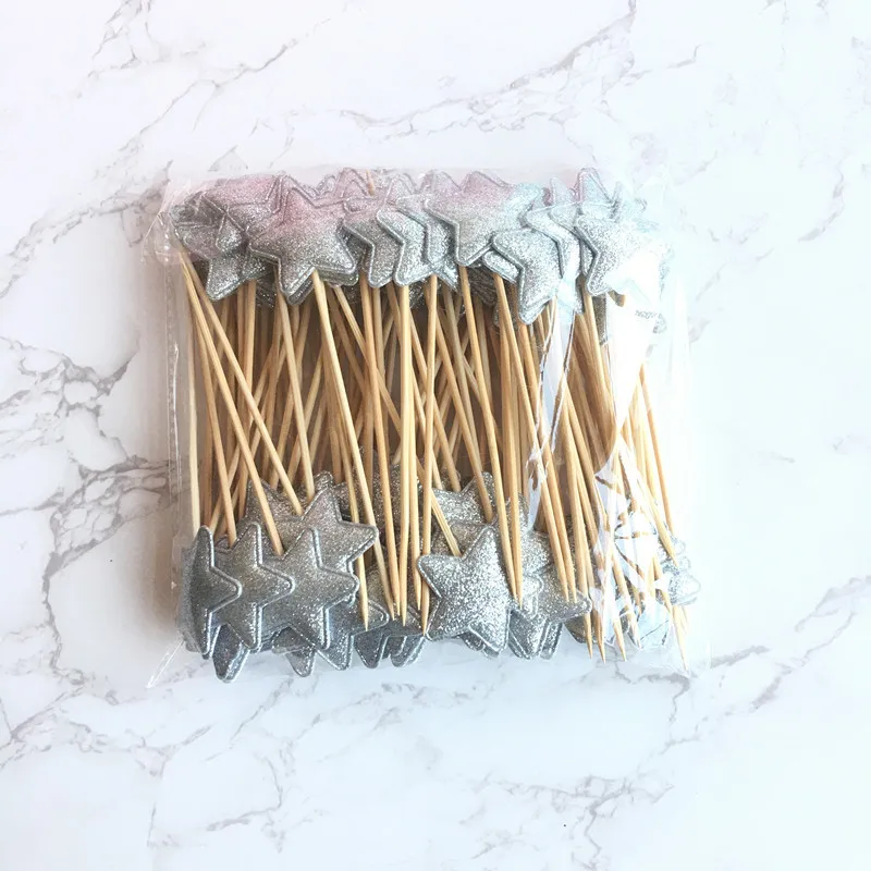 100 шт. мини топперы в виде сердца и звезд для кексов Топпер торта на день рождения