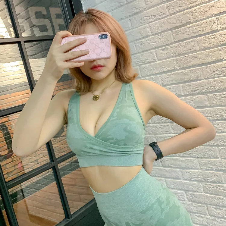 Женский Камуфляжный бюстгальтер для йоги камуфляжный бесшовный Mujer с v образным