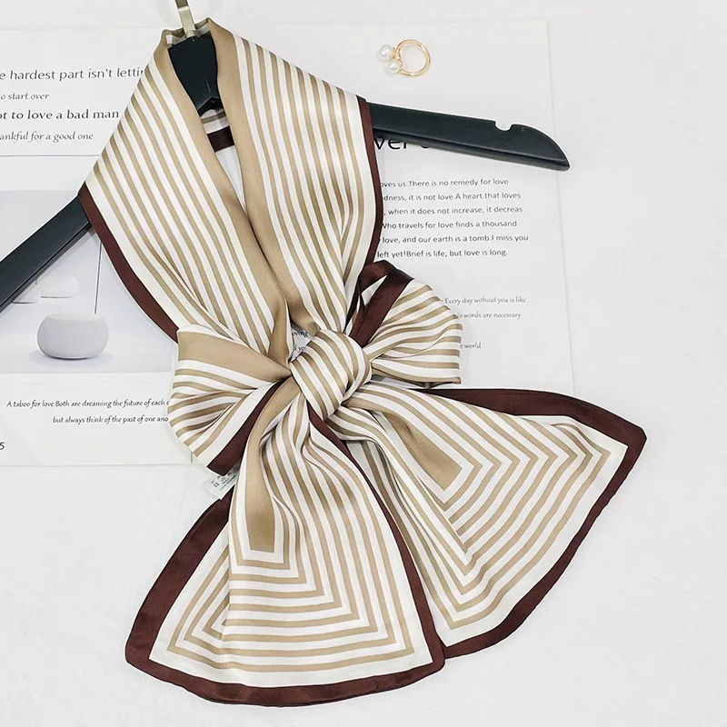

Ribbon 17*150 Long Silk Scarf Women's Striped Artificial Silk Stewardess Neck Lace-up Waist Scarf Tie