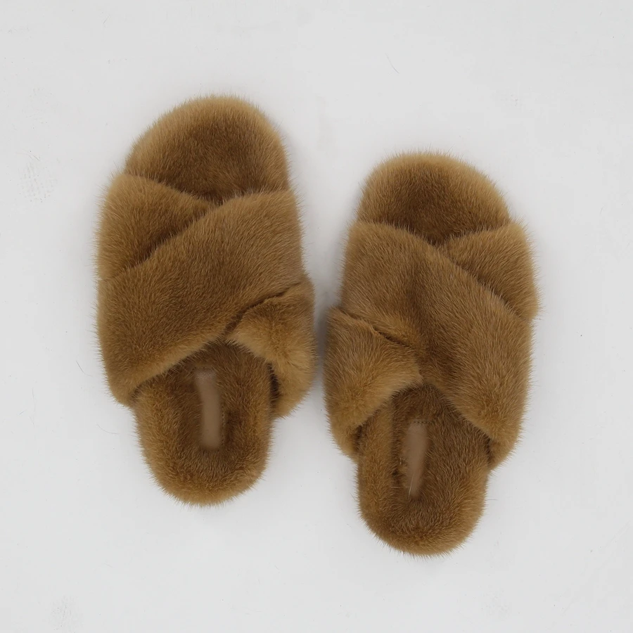 Новое поступление Розовые Тапочки из натурального меха норки Женская обувь