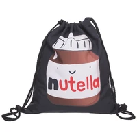 3d printed nutella black drawstring bag casual mochila cuerda out door drawstring backpack women men modis string bag girl