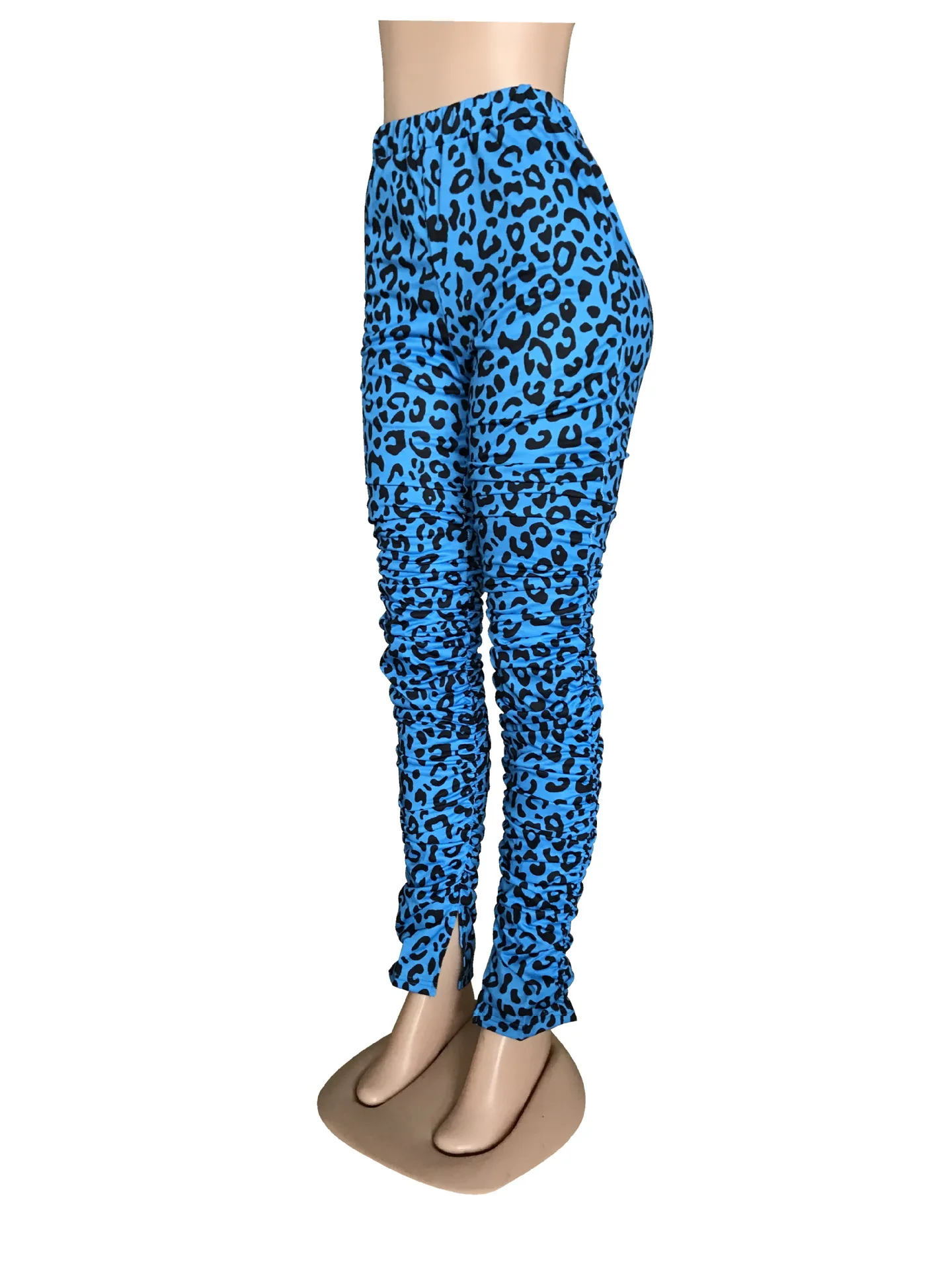 

Spring Autumn Ladies High Waist Leopard Printed Stacked Pants for Women Split Micro Flared Casual Trouses Mujer Spodnie Damskie
