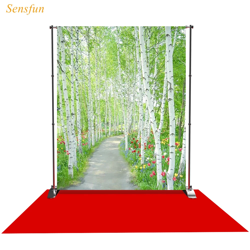 

LEVOO Photographic Background Birch Trees Flowers Path Spring Backdrop Photocall Photo Studio Photophone Shoot Props