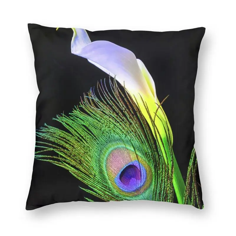 

Наволочка с перьями павлина и каллы, наволочка для дивана с лилилией, акварельные плюмажные мягкие современные наволочки, домашний декор для гостиной