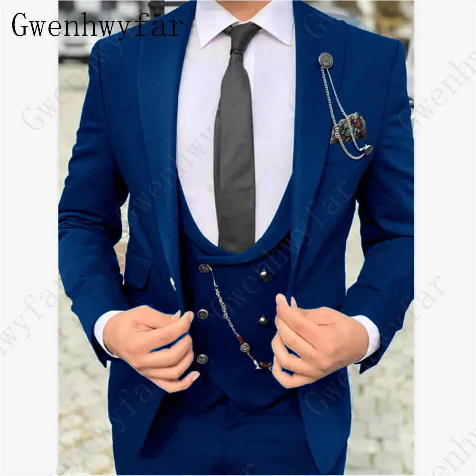 Color 13 Gwenhwyfar, классический Бирюзовый мужской костюм, официальный Свадебный костюм для мужчин, на заказ, приталенный смокинг для жениха, пиджак, брюки, жилет, костюм из 3 предметов - Цвет: Color 13