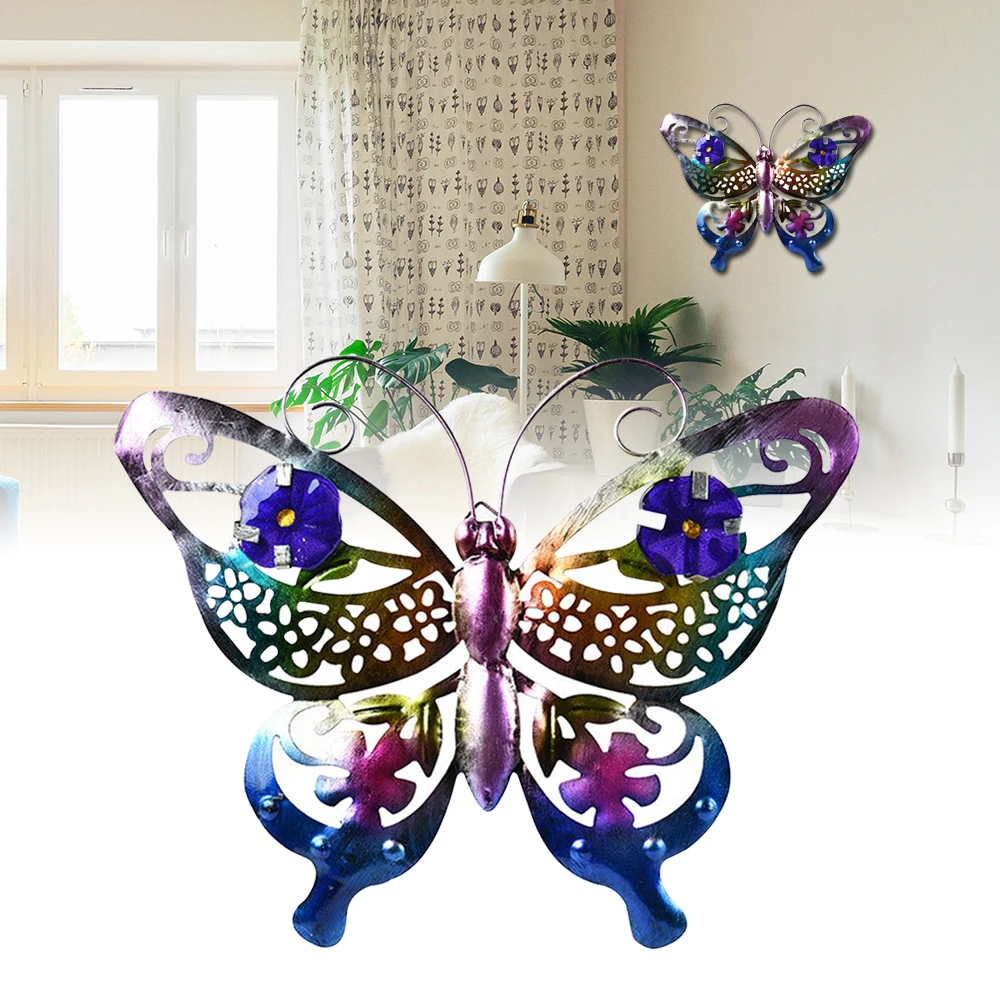 

Metal Butterfly Garden Decorative Wall Hanging Art Decor Lndoor Outdoor Miniatures Animal Fence Sculpture Ornament