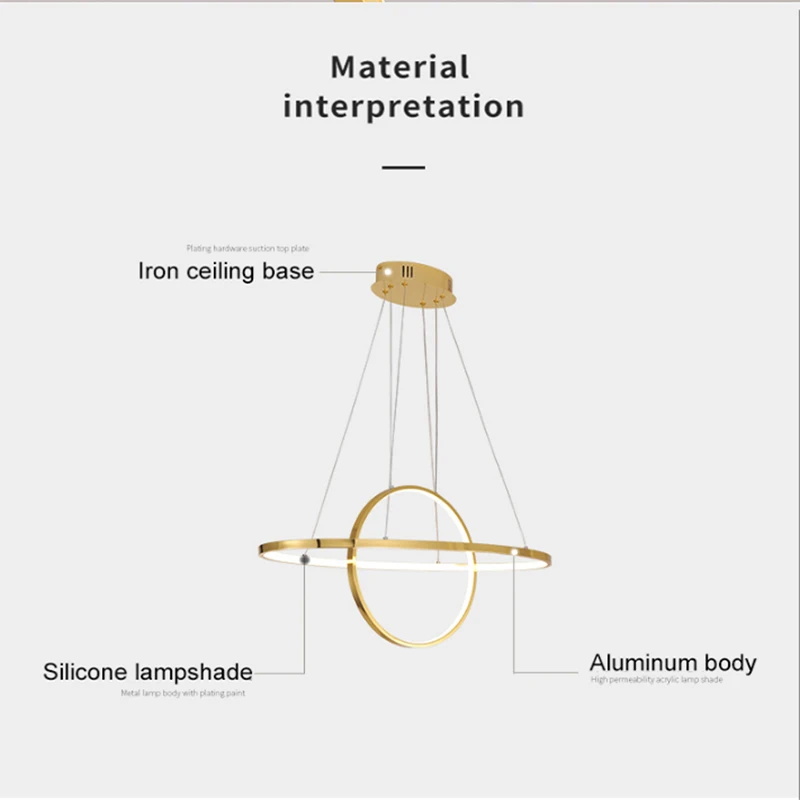 

LED Ring Pendant Lights For Dining Room Living Room Decoration Gold-plated Silver-plated Modern Aluminum Bedroom Hanging Lamp