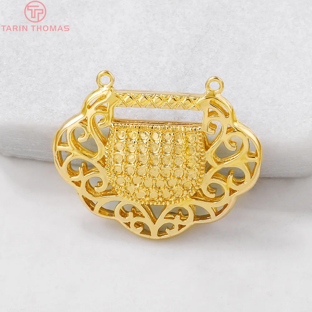 Латунные подвески с замком долголетия покрытием 24-каратным золотом 4 шт. 26x32 мм